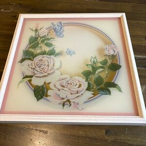 Vintage 70’s Floral Art Roses Butterflies Shadow Box Pastels Cottage Grandmacore